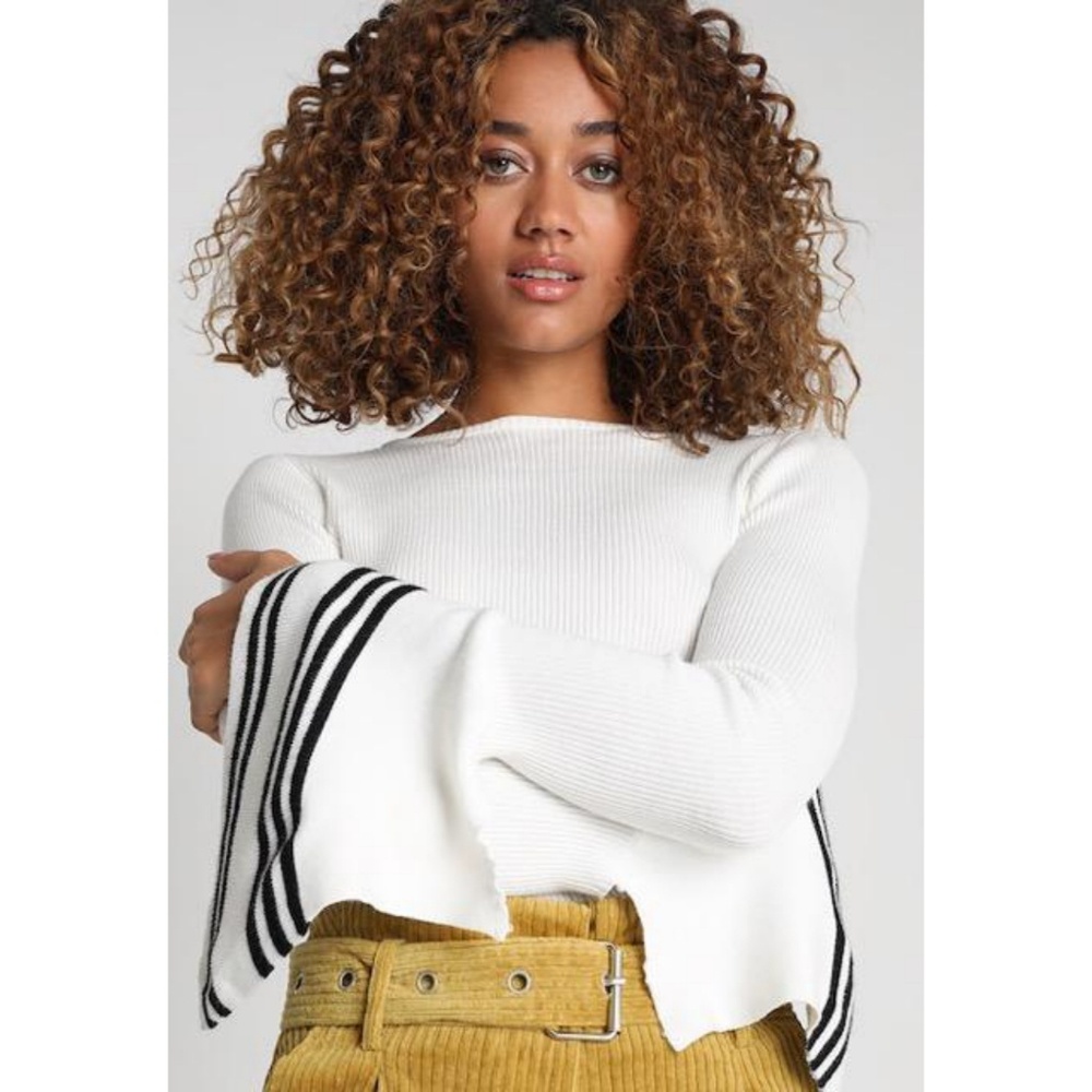 Long Bell Sleeve Top w/Varsity Stripes